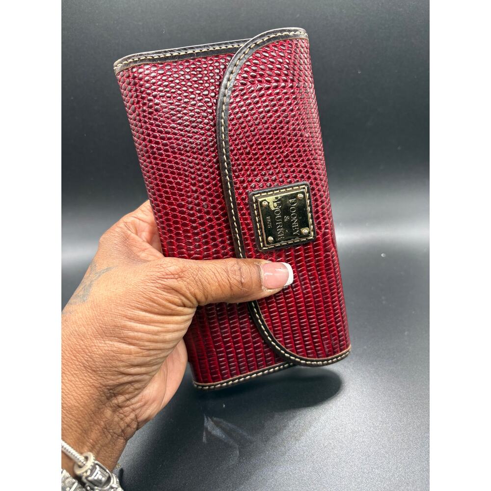 Dooney & Bourke Red Lizard Leather Continental Wallet Clutch Organizer Snap - Picture 2 of 15